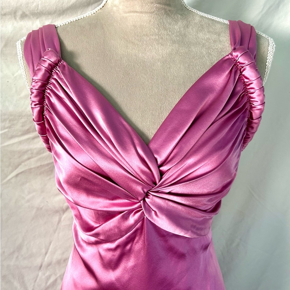 Badgley Mischka Rose Pink Knotted Silk Gown, Size 10 - Picture 3 of 16